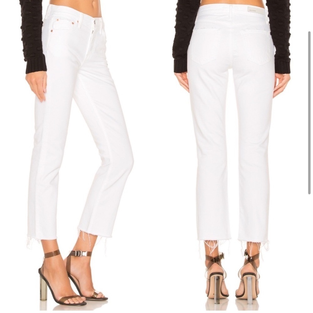 GRLFRND Tatum Button Fly Mid Rise Raw Hem White Denim Ankle Jeans- Size 26